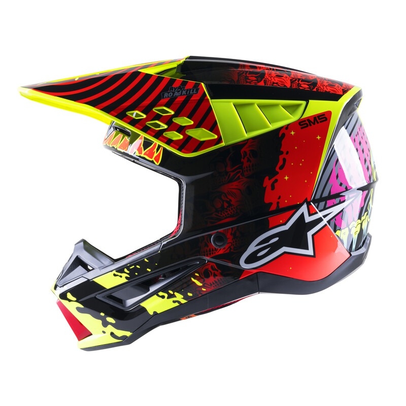 Casca motocross Alpinestars S-M5 Solar Flare galben fluo-rosu fluo-negru