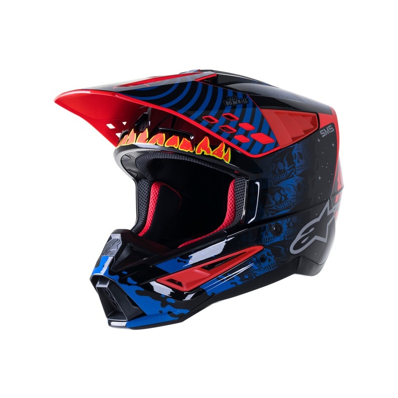 Cască de motocross Alpinestars S-M5 Solar Flare Negru-Albastru-Roșu Fluo-Galben Fluo lichidare