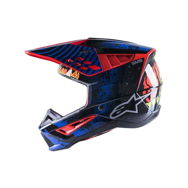 Cască de motocross Alpinestars S-M5 Solar Flare Negru-Albastru-Roșu Fluo-Galben Fluo lichidare