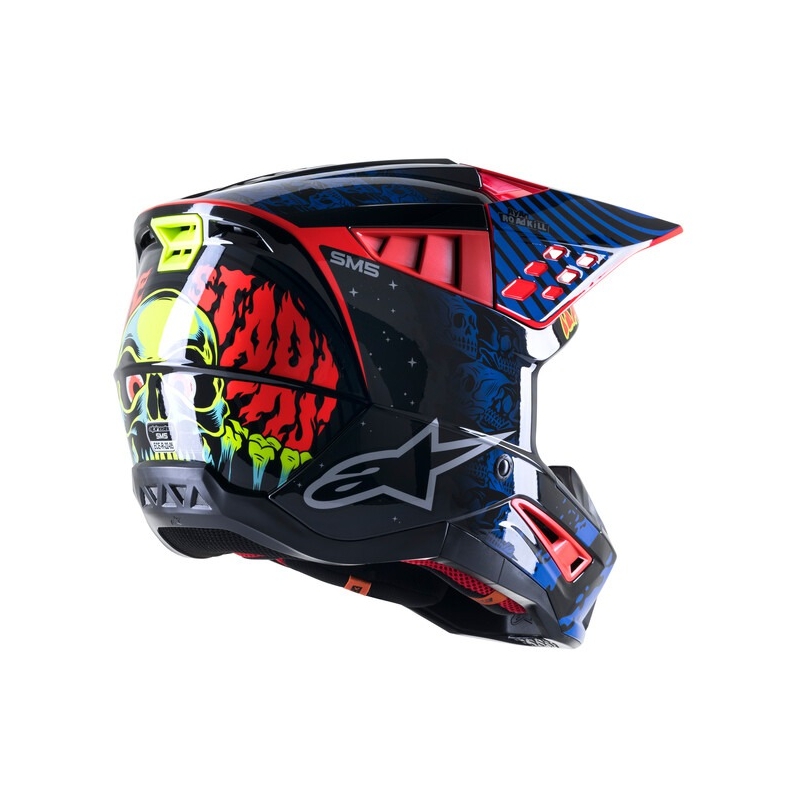 Cască de motocross Alpinestars S-M5 Solar Flare Negru-Albastru-Roșu Fluo-Galben Fluo lichidare