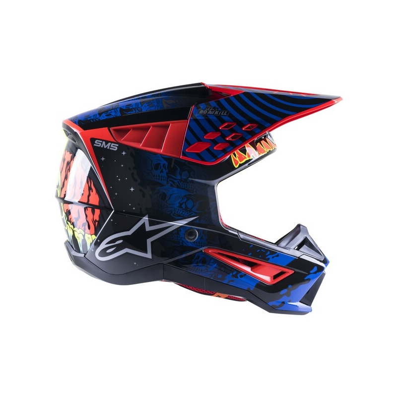 Cască de motocross Alpinestars S-M5 Solar Flare Negru-Albastru-Roșu Fluo-Galben Fluo lichidare