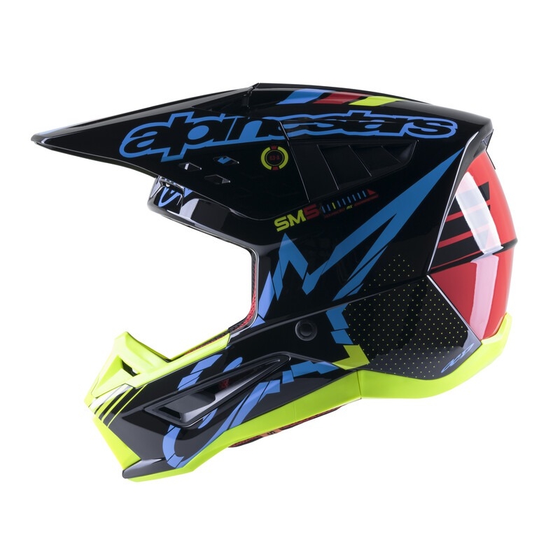 Casca motocross Alpinestars S-M5 Action galben fluo-negru-albastru-rosu inchis