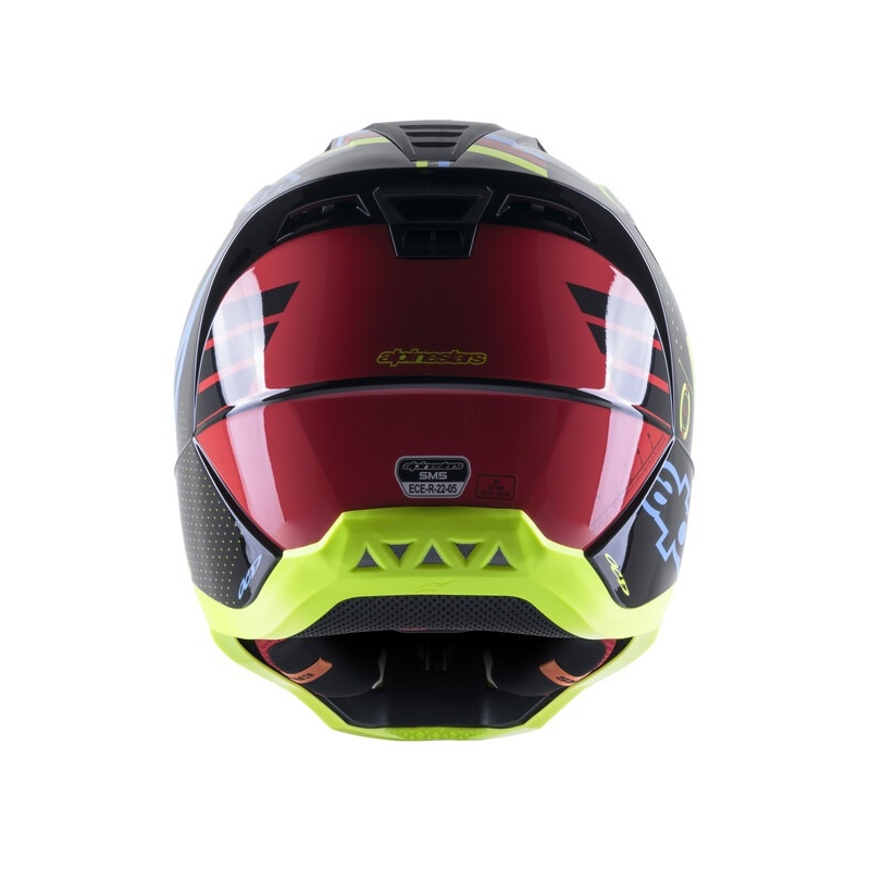 Casca motocross Alpinestars S-M5 Action galben fluo-negru-albastru-rosu inchis
