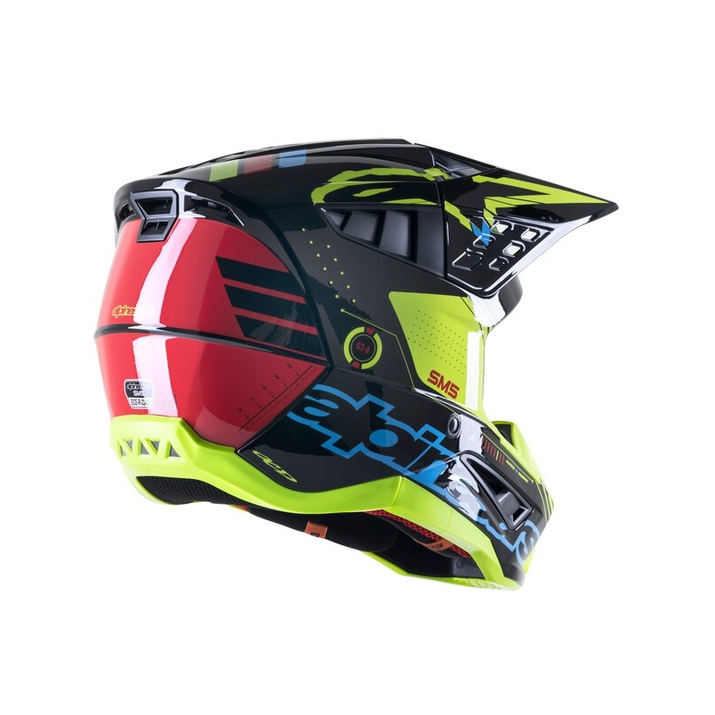 Casca motocross Alpinestars S-M5 Action galben fluo-negru-albastru-rosu inchis