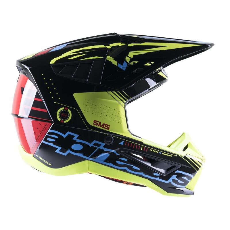 Casca motocross Alpinestars S-M5 Action galben fluo-negru-albastru-rosu inchis