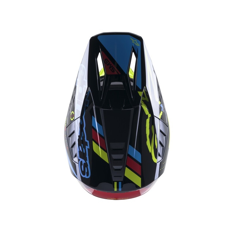Casca motocross Alpinestars S-M5 Action galben fluo-negru-albastru-rosu inchis