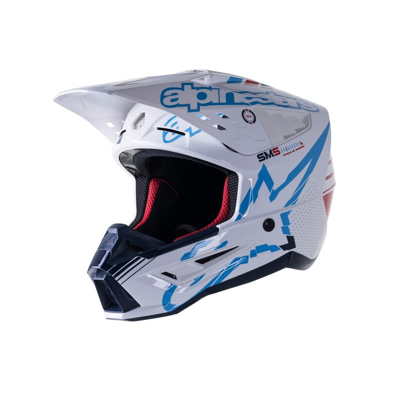 Casca motocross Alpinestars S-M5 Action alb-albastru-negru-rosu inchis