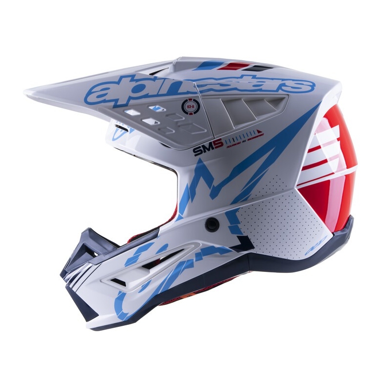 Casca motocross Alpinestars S-M5 Action alb-albastru-negru-rosu inchis
