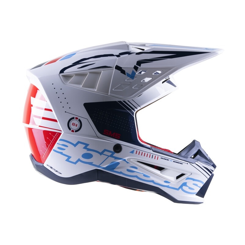 Casca motocross Alpinestars S-M5 Action alb-albastru-negru-rosu inchis