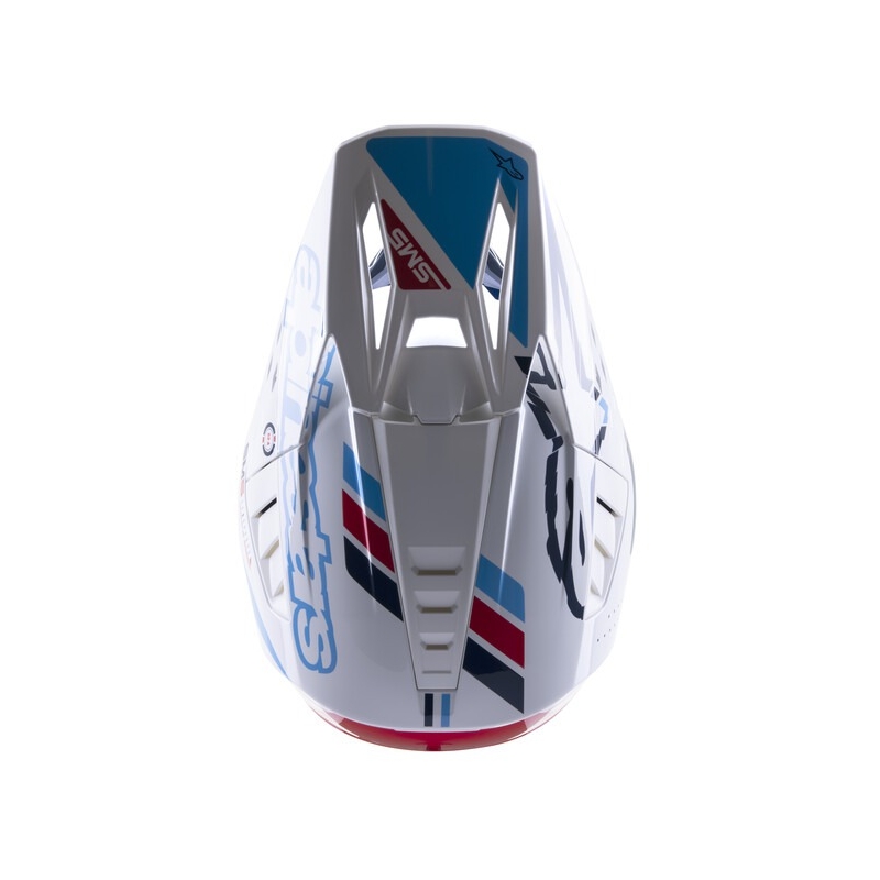 Casca motocross Alpinestars S-M5 Action alb-albastru-negru-rosu inchis