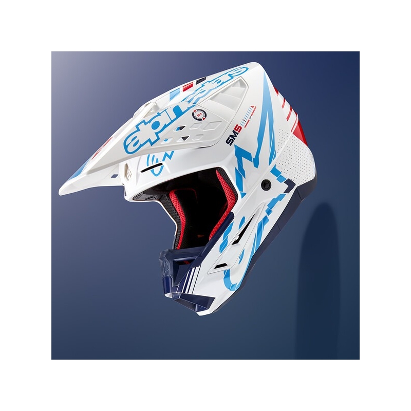Casca motocross Alpinestars S-M5 Action alb-albastru-negru-rosu inchis