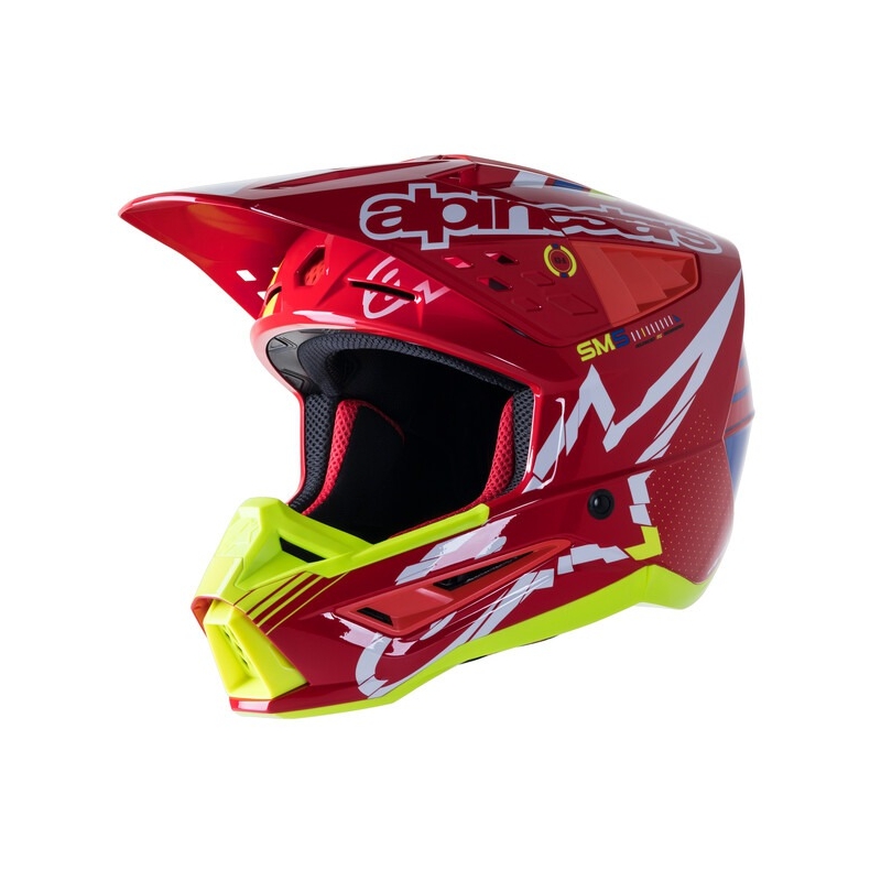 Casca motocross Alpinestars S-M5 Action rosu-galben fluo-alb albastru