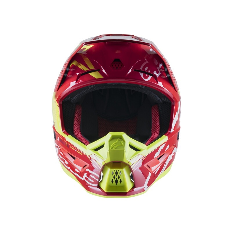 Casca motocross Alpinestars S-M5 Action rosu-galben fluo-alb albastru