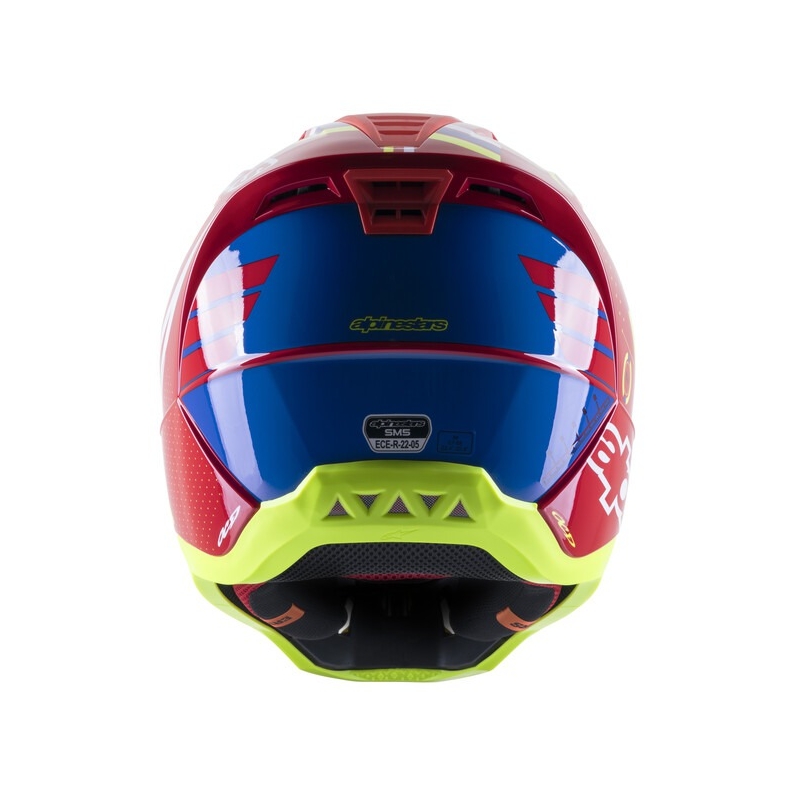 Casca motocross Alpinestars S-M5 Action rosu-galben fluo-alb albastru