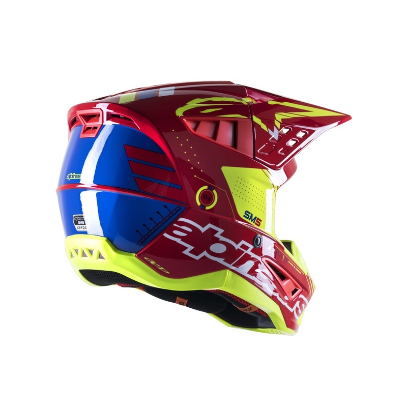 Casca motocross Alpinestars S-M5 Action rosu-galben fluo-alb albastru