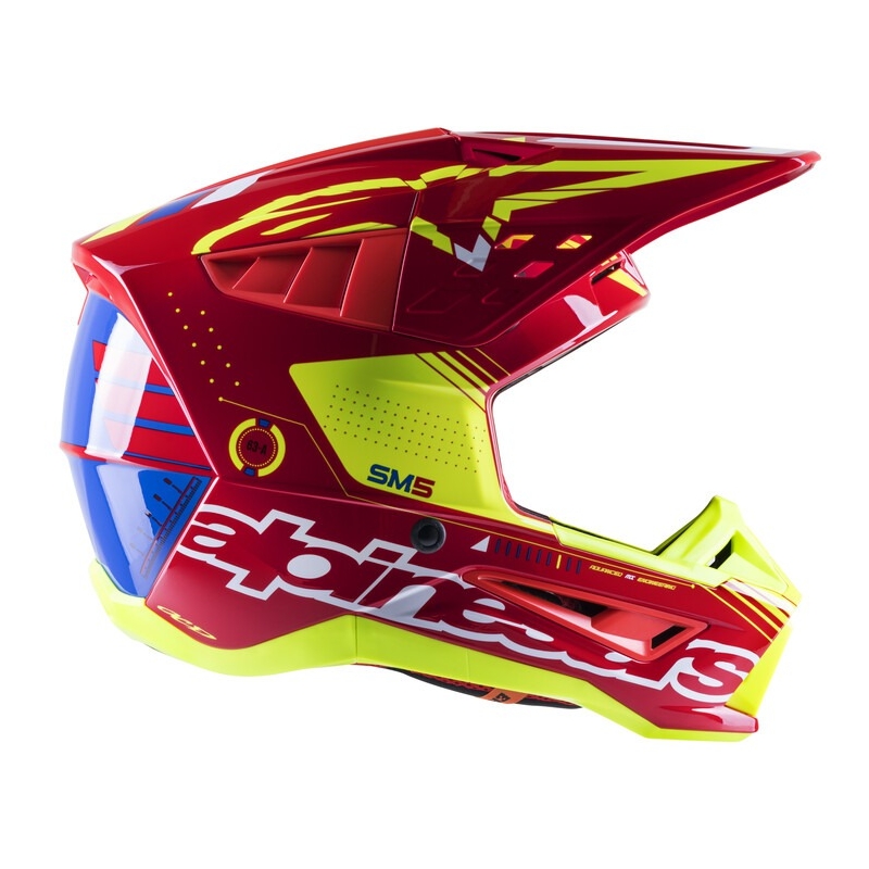 Casca motocross Alpinestars S-M5 Action rosu-galben fluo-alb albastru