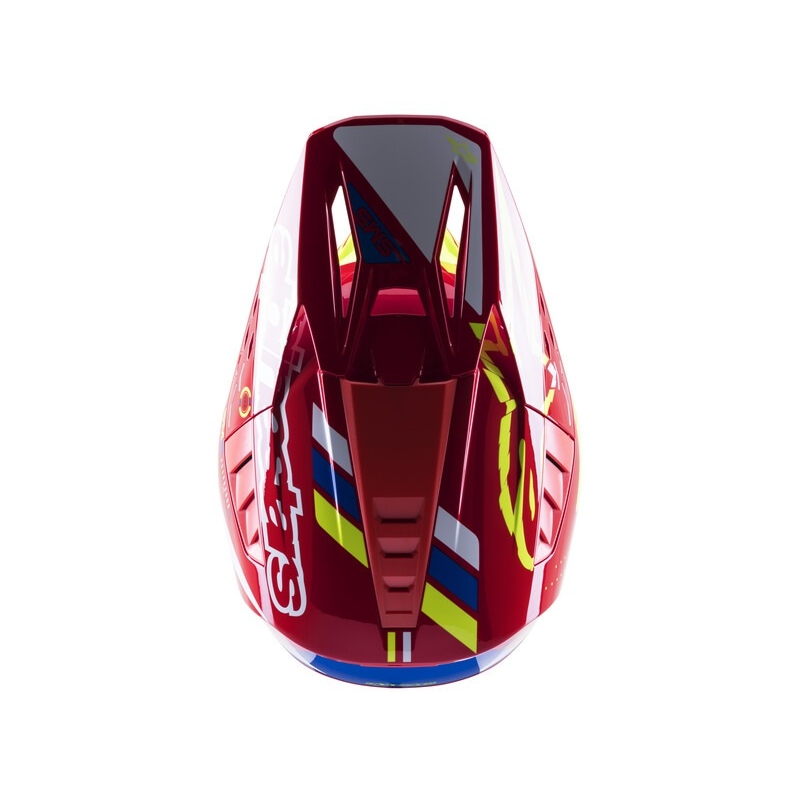 Casca motocross Alpinestars S-M5 Action rosu-galben fluo-alb albastru