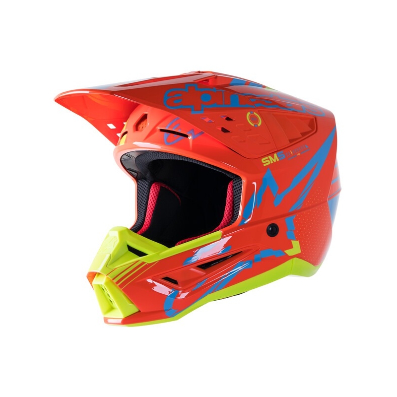 Casca motocross Alpinestars S-M5 Action portocaliu-galben fluo-albastru deschis