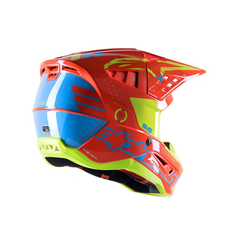Casca motocross Alpinestars S-M5 Action portocaliu-galben fluo-albastru deschis