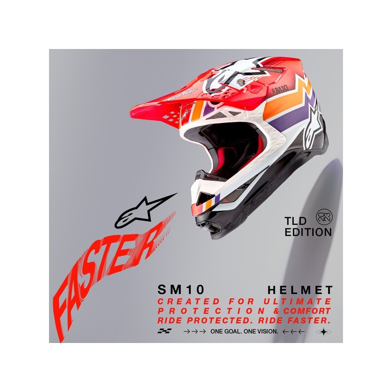 Casca Motocross Alpinestars Supertech S-M10 Troy Lee Designs Edition Portocaliu-Galben-Mov-Alb Negru
