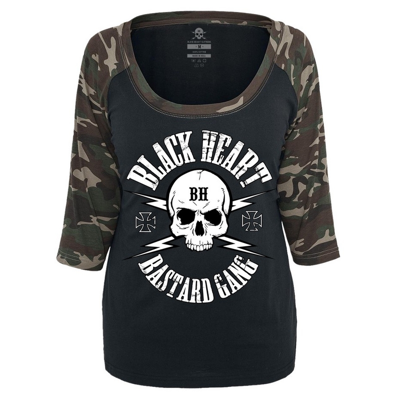 Femei Black Heart Bastard Skull Skull Camo tricou negru lichidare