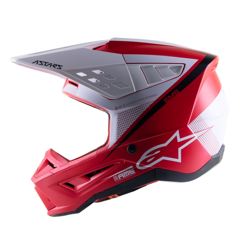 Casca motocross Alpinestars S-M5 Rayon rosu-alb-negru mat