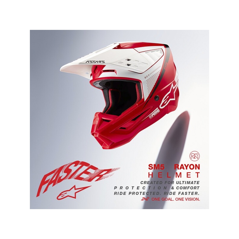 Casca motocross Alpinestars S-M5 Rayon rosu-alb-negru mat