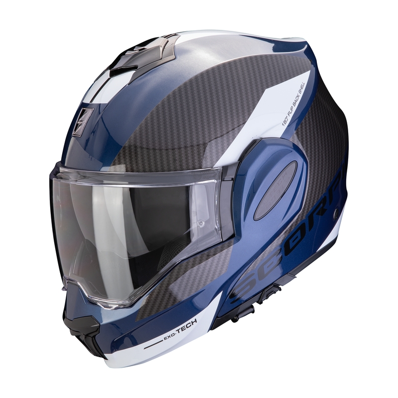 Cască de motocicletă rabatabilă Scorpion EXO-TECH EVO TEAM albastru-negru-alb lichidare