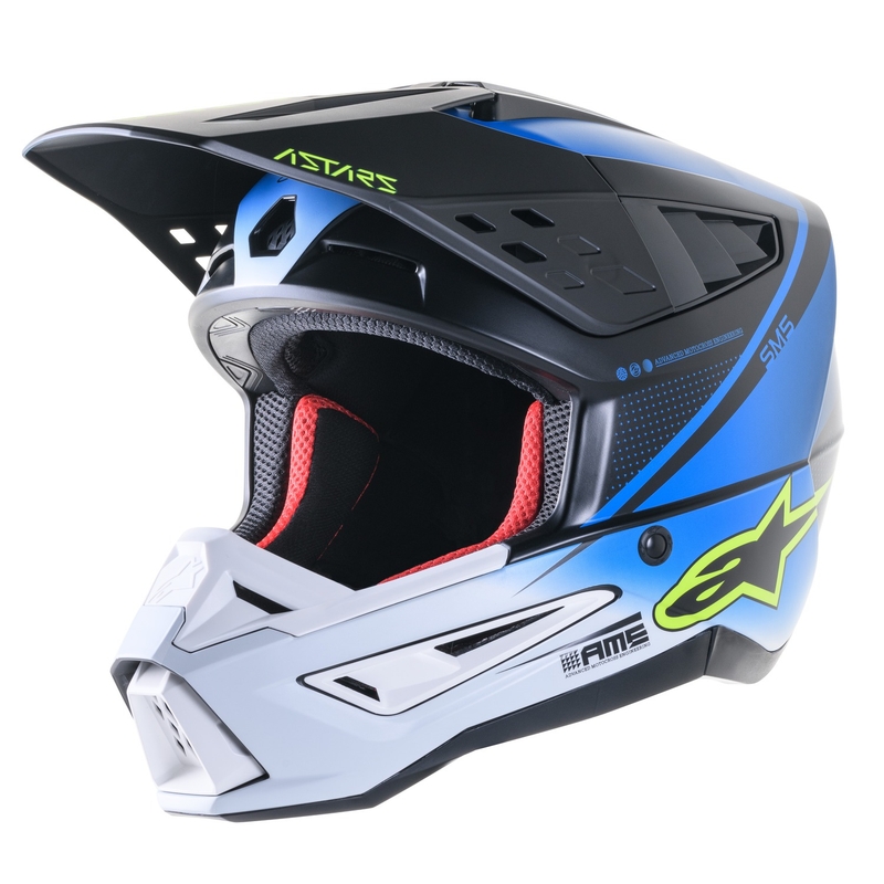 Casca motocross Alpinestars S-M5 Rayon albastru-galben fluo-alb-negru mat