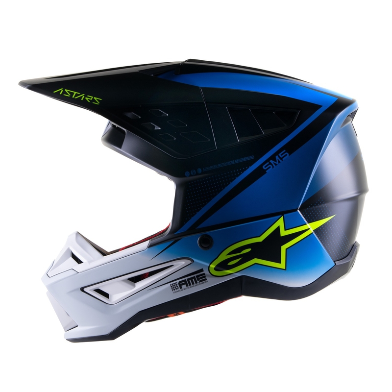 Casca motocross Alpinestars S-M5 Rayon albastru-galben fluo-alb-negru mat