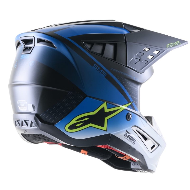 Casca motocross Alpinestars S-M5 Rayon albastru-galben fluo-alb-negru mat