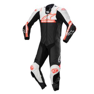 Costum moto Alpinestars Missile 2 Ward din piele negru-alb-rosu fluo