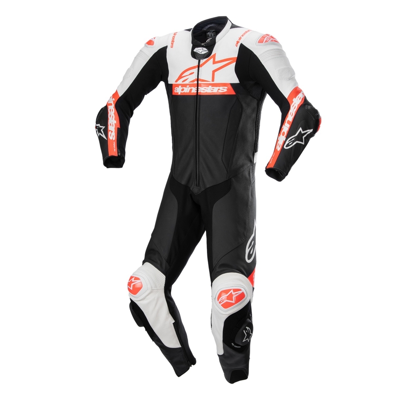 Costum moto Alpinestars Missile 2 Ward din piele negru-alb-rosu fluo
