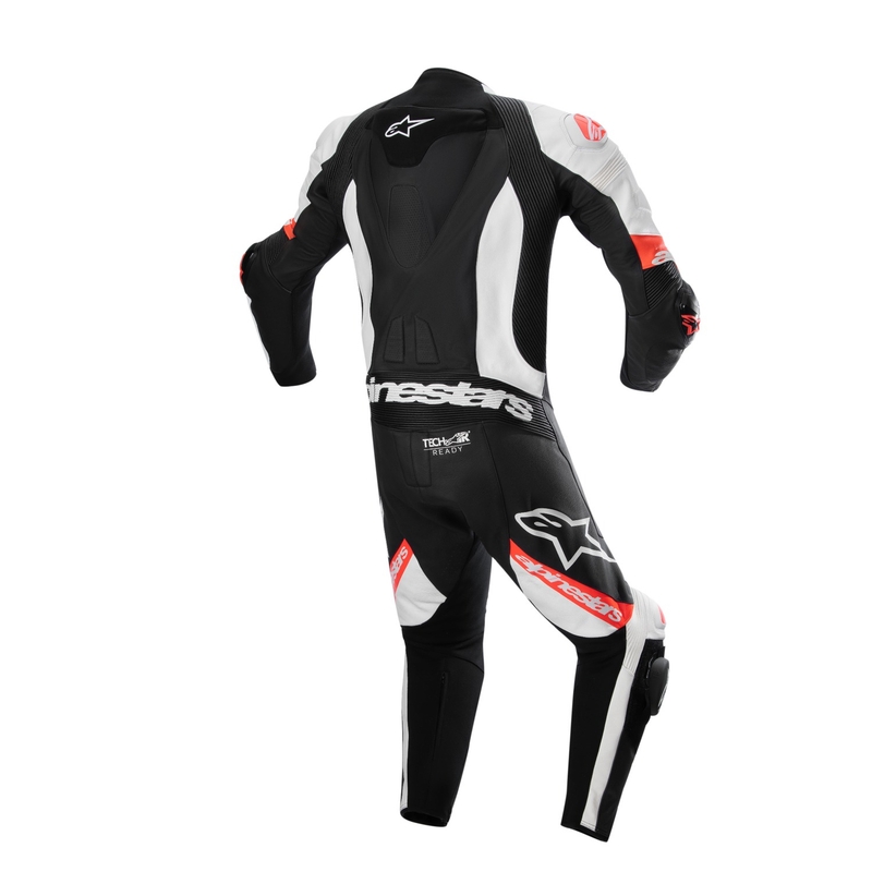 Costum moto Alpinestars Missile 2 Ward din piele negru-alb-rosu fluo