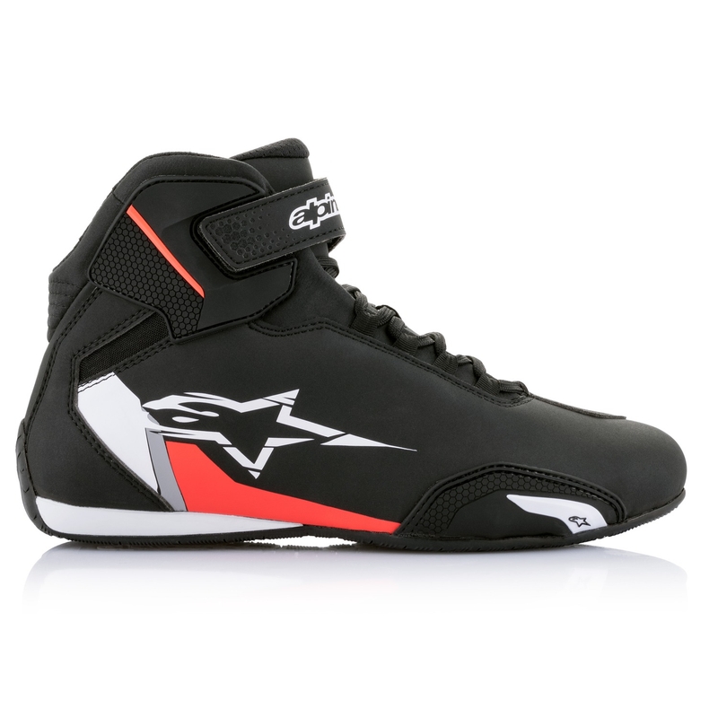 Cizme moto Alpinestars Sektor negru-alb-rosu fluo