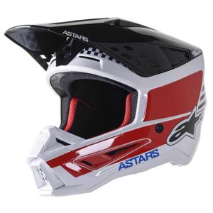 Casca de motocross Alpinestars S-M5 Speed alb-albastru inchis-rosu lucios