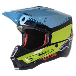 Casca motocross Alpinestars S-M5 Speed negru-galben fluo-albastru deschis lucios