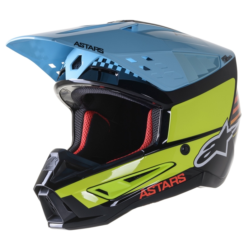Casca motocross Alpinestars S-M5 Speed negru-galben fluo-albastru deschis lucios