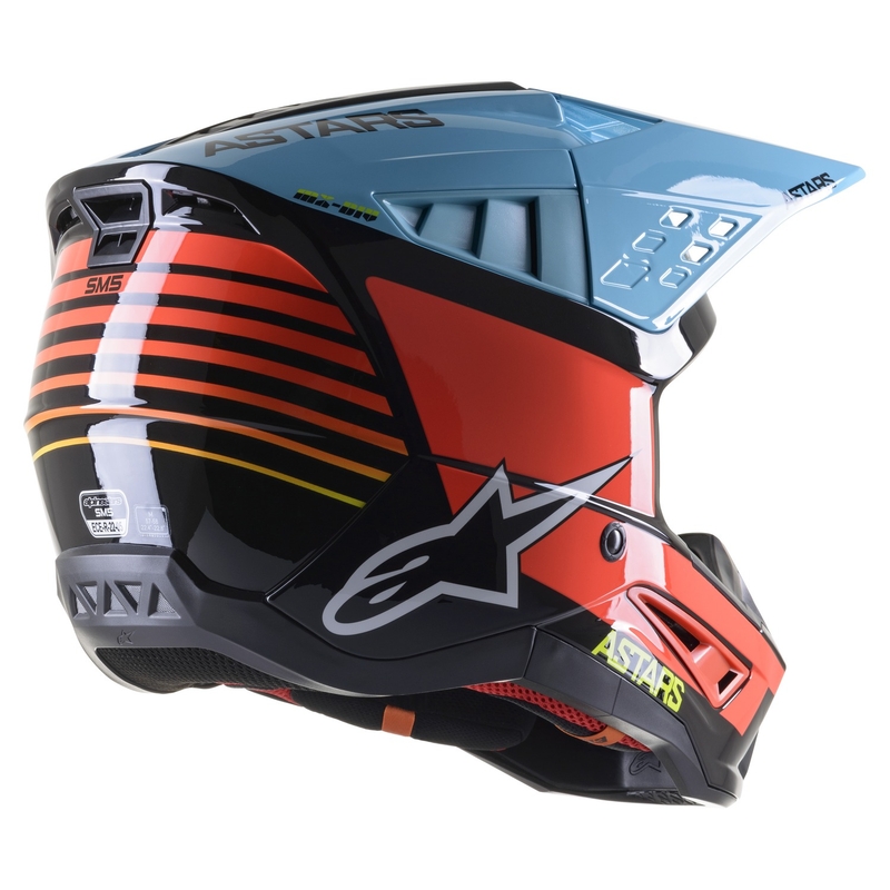 Casca motocross Alpinestars S-M5 Speed negru-galben fluo-albastru deschis lucios