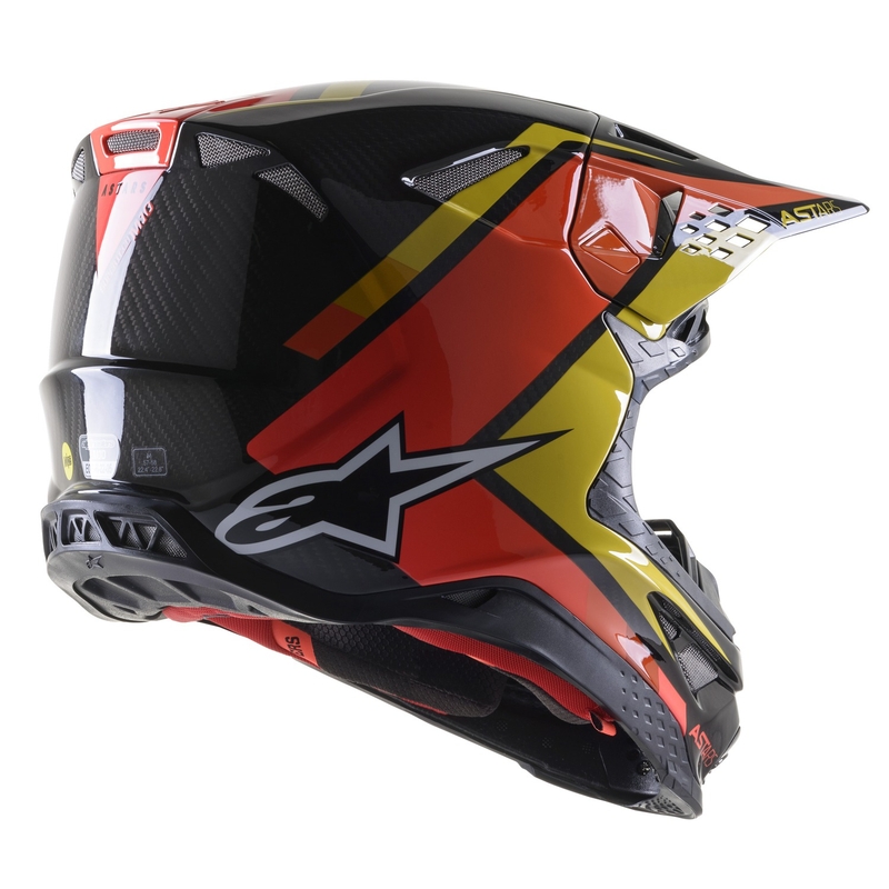 Casca motocross Alpinestars S-M10 Carbon Meta2 negru-galben-portocaliu lucios