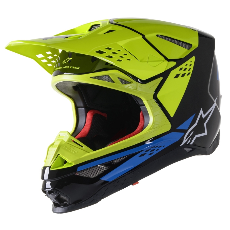 Casca motocross Alpinestars Supertech S-M8 Factory negru-galben fluor-albastru lucios