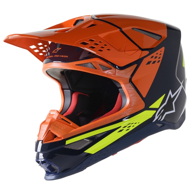 Casca Motocross Alpinestars Supertech S-M8 Factory Albastru Inchis-Portocaliu-Galben Fluo Lucios
