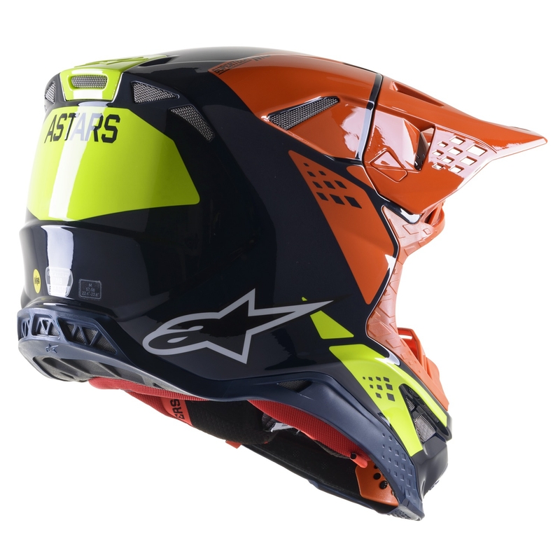 Casca Motocross Alpinestars Supertech S-M8 Factory Albastru Inchis-Portocaliu-Galben Fluo Lucios