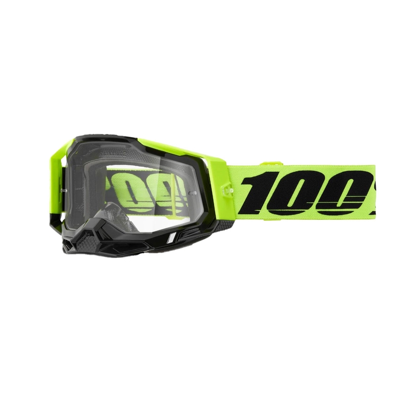 Ochelari de motocros 100% RACECRAFT 2 galben fluo (plexi transparent)