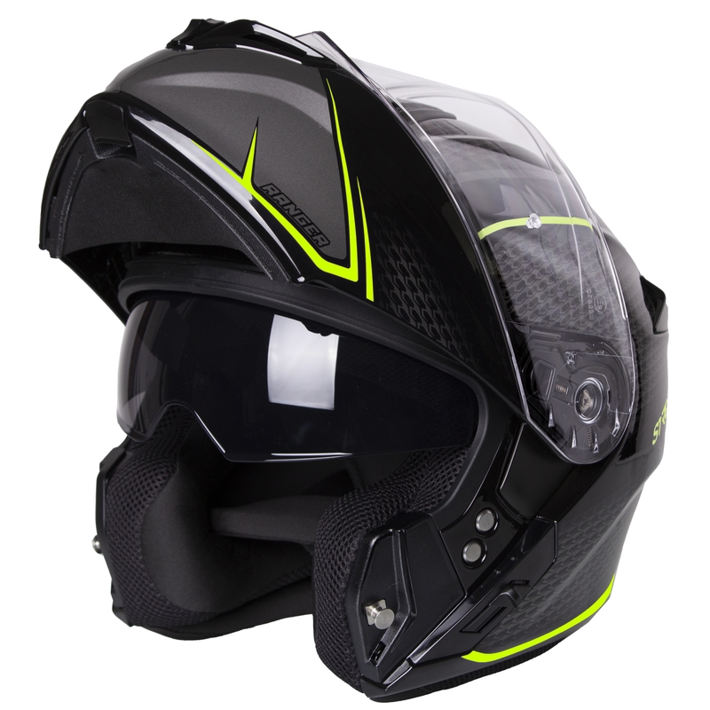 Cască de motocicletă flip-up Street Racer Ranger negru-galben fluo - II. calitate