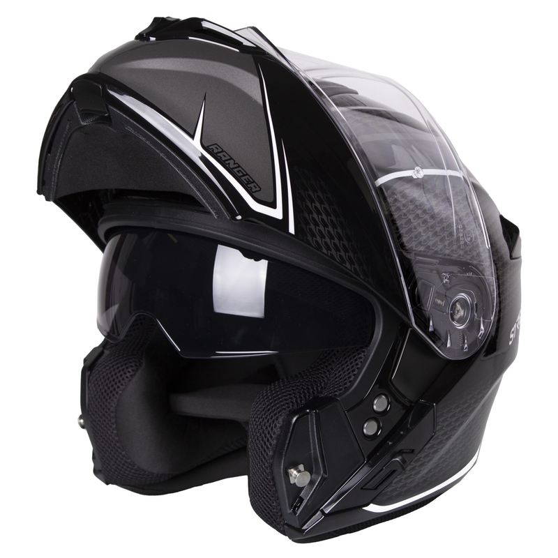 Cască de motocicletă flip-up Street Racer Ranger negru-alb - II. calitate