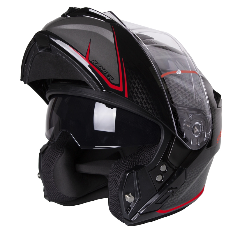 Cască de motocicletă flip-up Street Racer Ranger negru-roșu - II. calitate