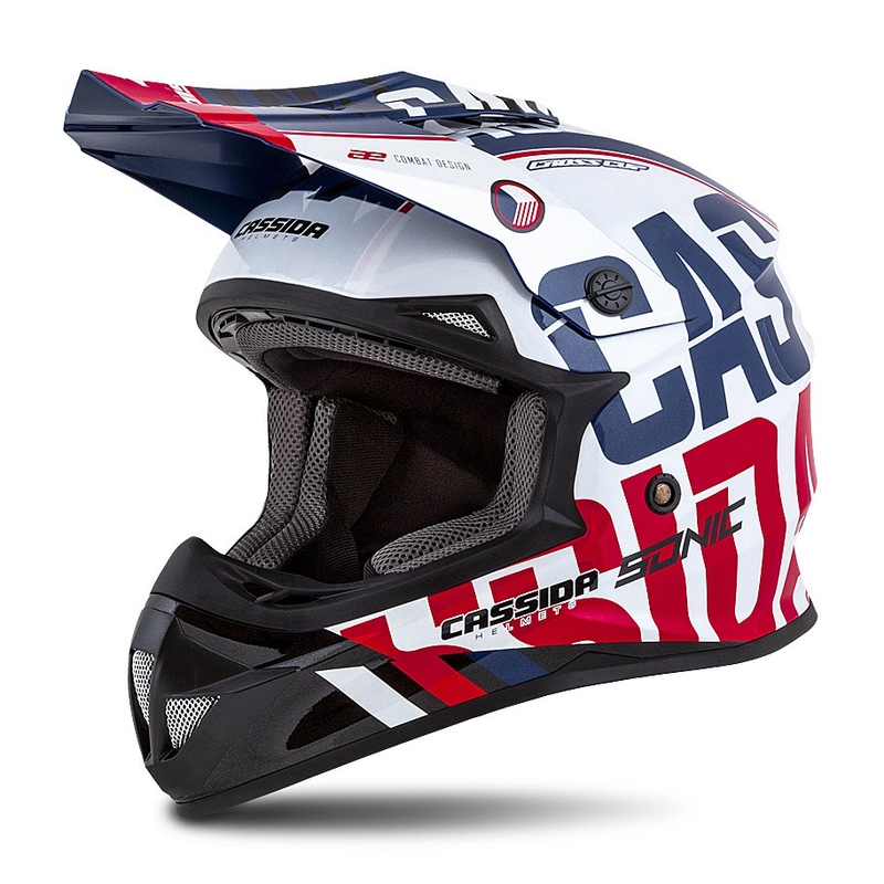 Casca motocross copii Cassida Cross Cup Sonic Junior rosu-albastru-alb-negru
