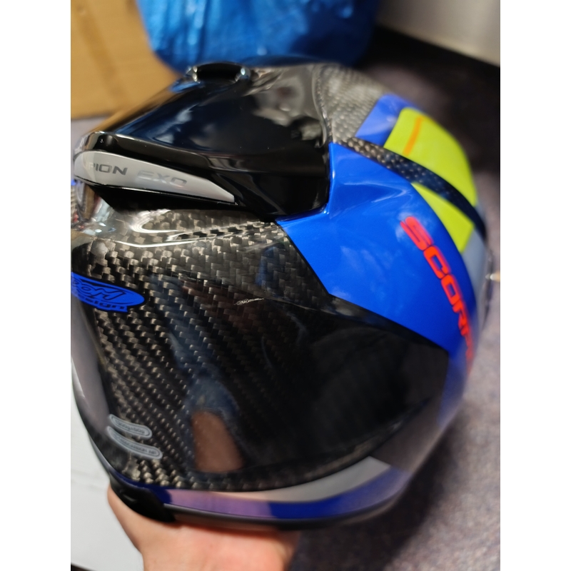 Casca moto integrala Scorpion Exo-1400 Carbon Air Legione albastru-galben fluo - II. calitate