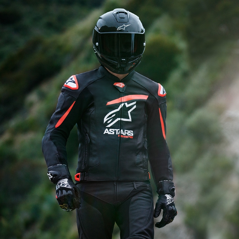 Geacă din piele moto Alpinestars GP plus R 4 Airflow negru-rosu fluo-alb